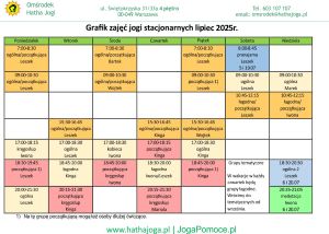 grafik jogi stacjonarne lipiec 2025_300 Szkoła Jogi, Warsztaty - Joga dla Początkujących - Warszawa - Omśrodek Hatha Jogi