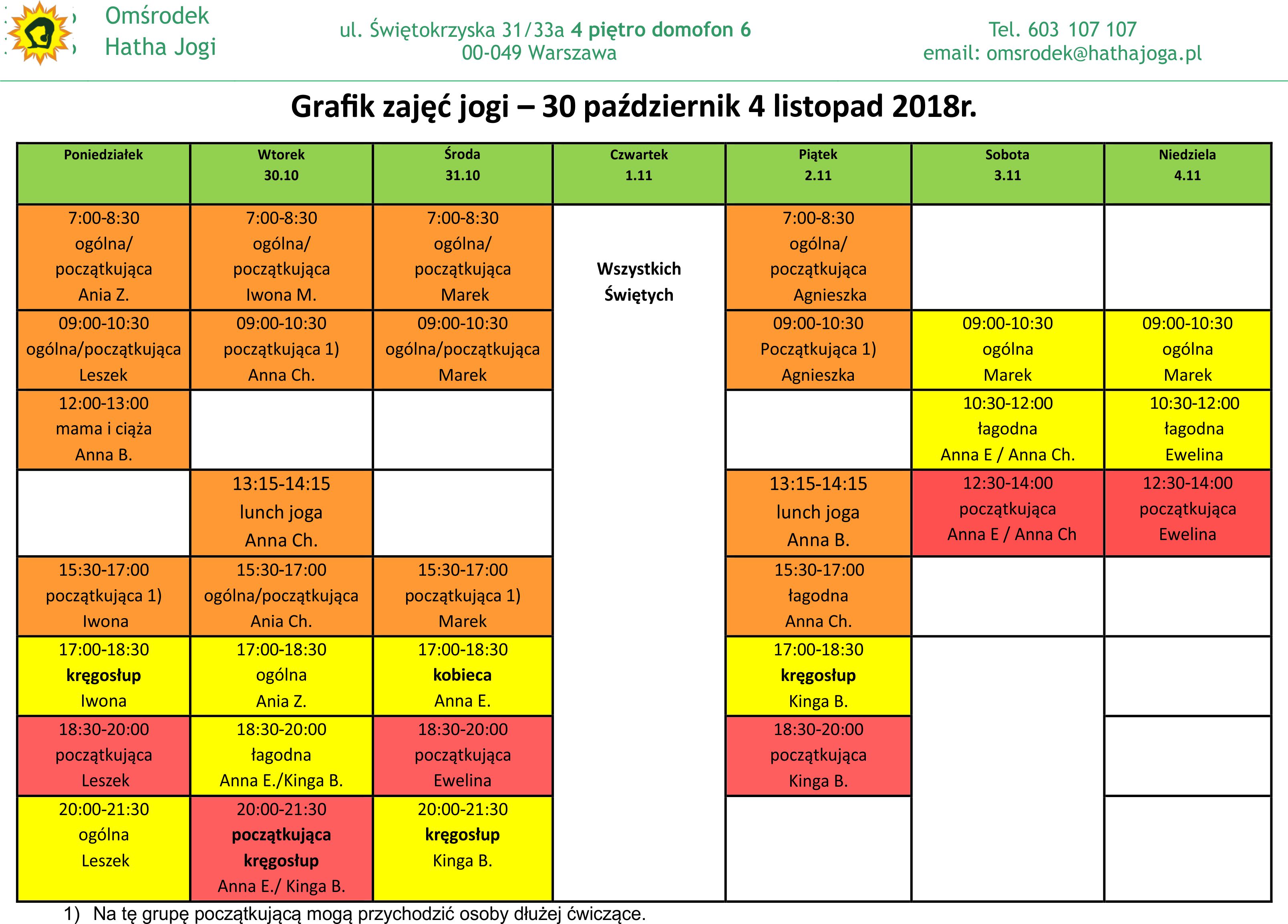 grafik 30 pazdziernika 4 listopada 2018