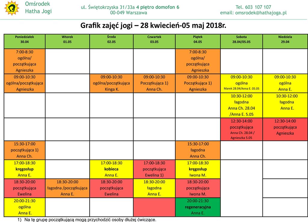 grafik jogi 28 kwietnia 5 maja 2018