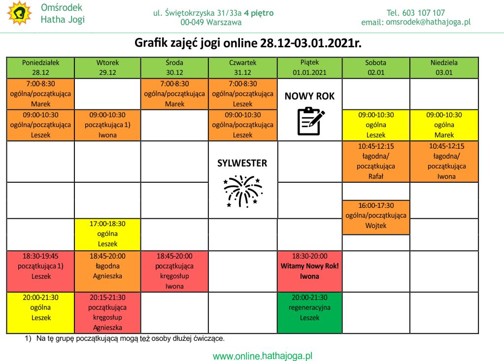 grafik jogi online 28 grudzień 2020 3 styczeń 2021