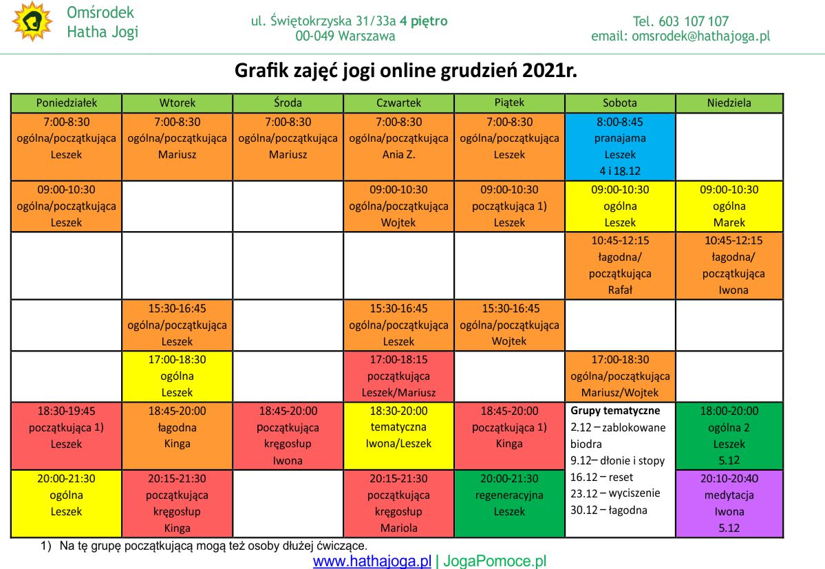 grafik jogi online grudzień 2021