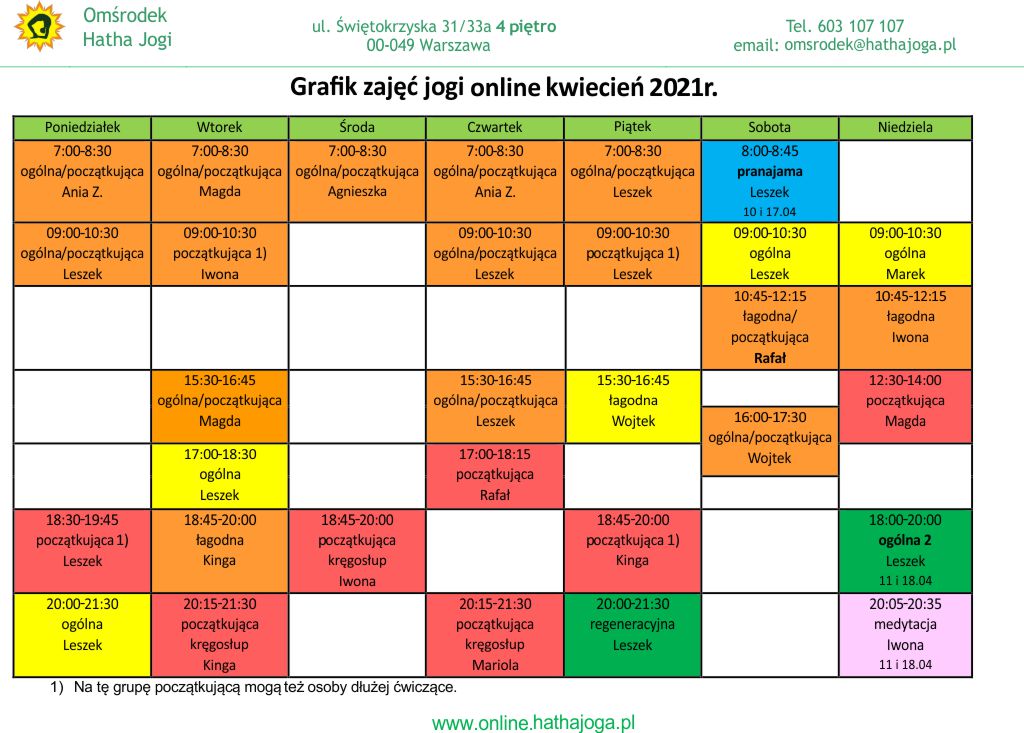 grafik jogi online kwiecień 2021