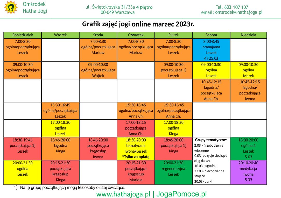 grafik jogi online marzec 2023