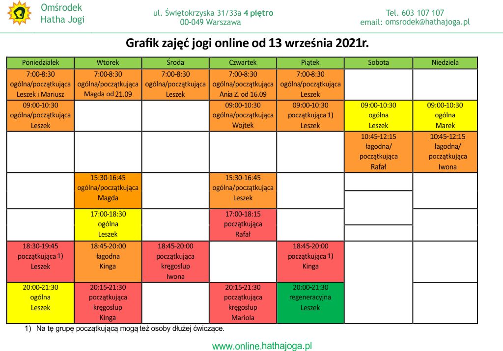 grafik jogi online od 13 września 2021