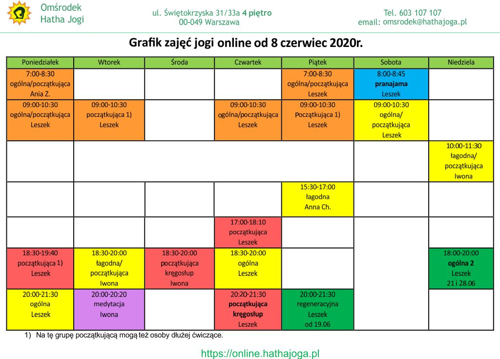 grafik jogi online od 8 czerwiec 2020