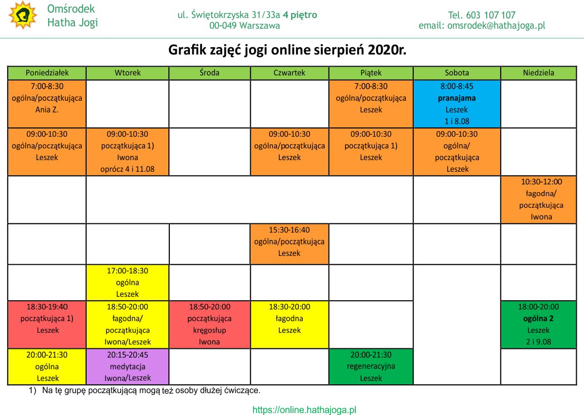 grafik jogi online sierpień 2020