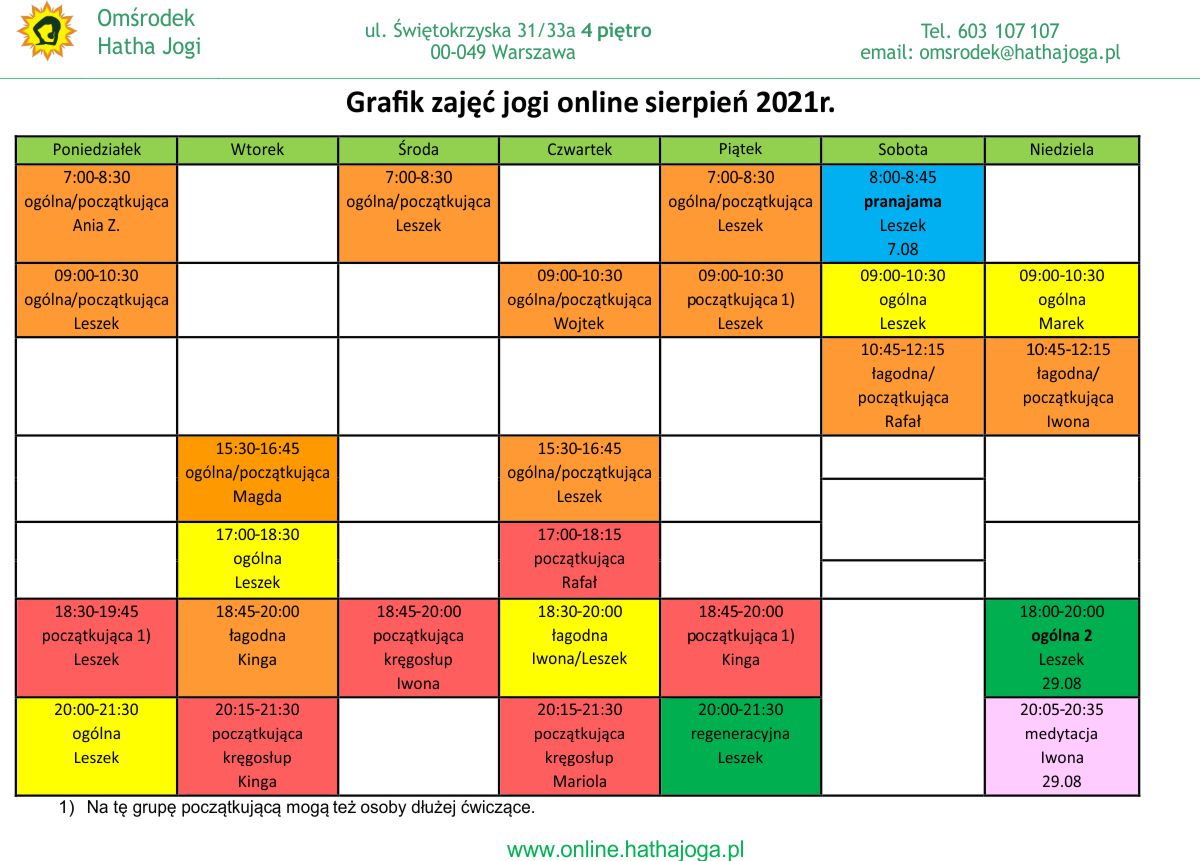 grafik jogi online sierpień 2021