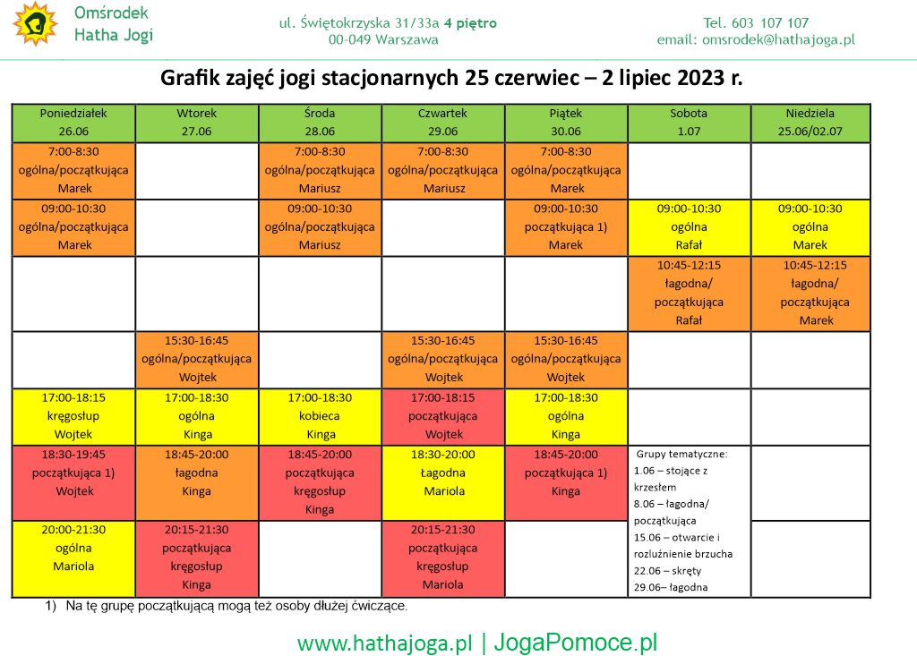 grafik jogi stacjonarne 25 czerwiec 2 lipiec 2023