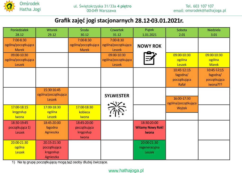 grafik jogi stacjonarne 28 grudzień 2020 3 styczeń 2021