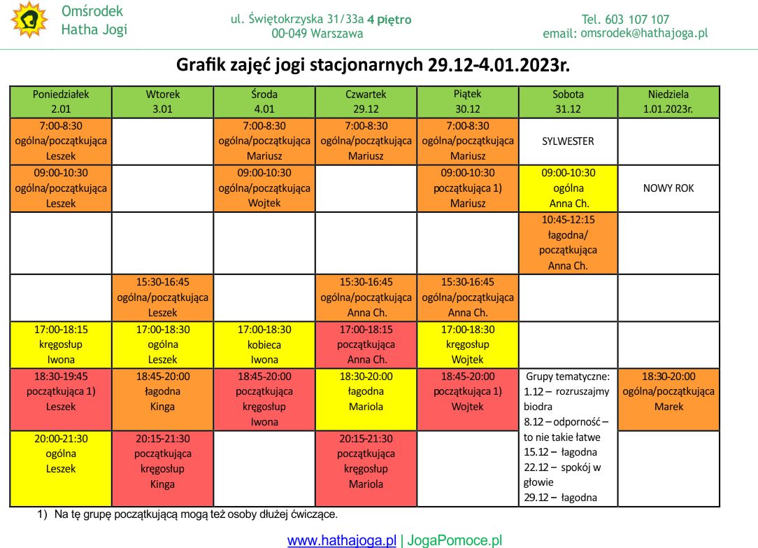 grafik jogi stacjonarne 29 grudzień 2022 1 styczeń 2023