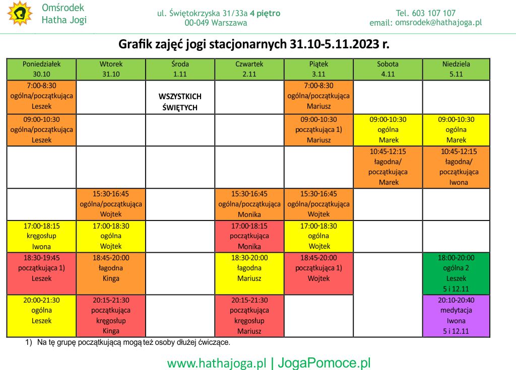 grafik jogi stacjonarne 31październik 5 listopad 2023