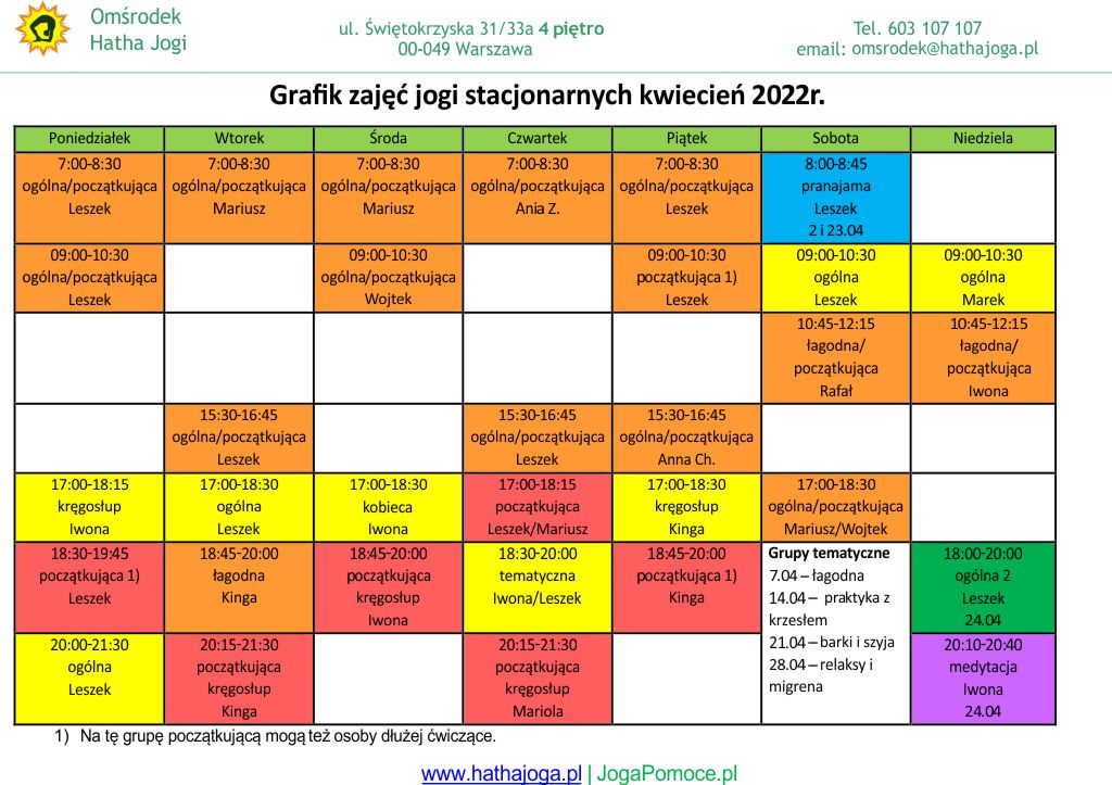 grafik jogi stacjonarne kwiecien 2022