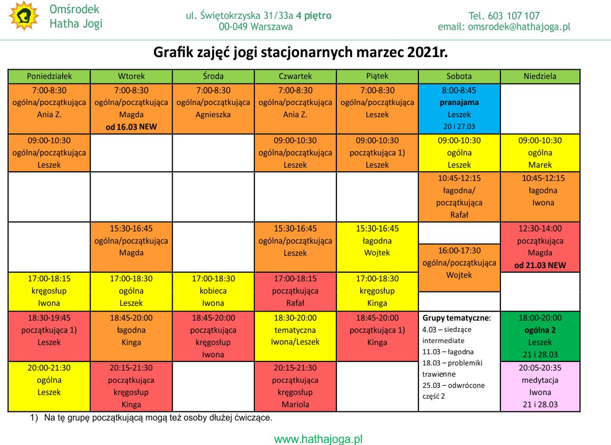 grafik jogi stacjonarne marzec 2021