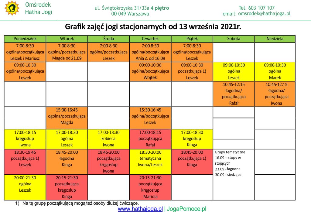 grafik jogi stacjonarne od 13 września 2021