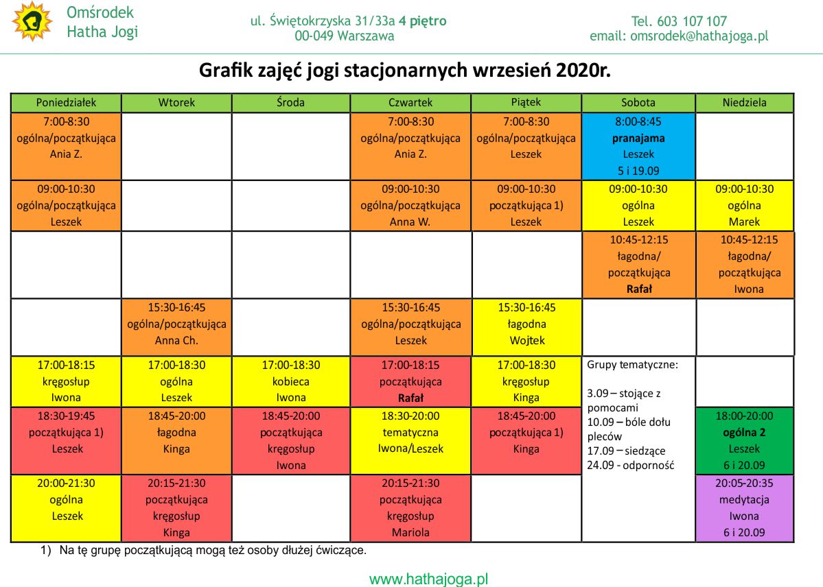 grafik jogi stacjonarne wrzesień 2020