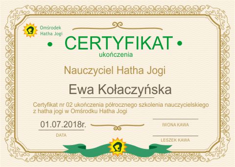 certyfikat złoty Ewa Kołaczyńska